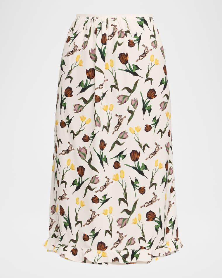 Floral Ruffle Midi Skirt by MARNI