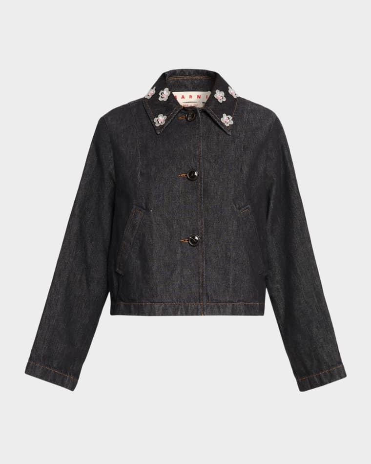 Flower Embroidered Crop Denim Jacket by MARNI
