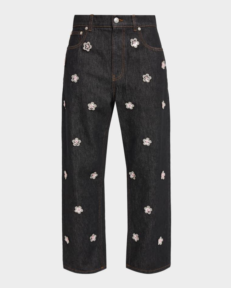 Flower Embroidered Denim Relaxed-Leg Ankle Carrot Trousers by MARNI