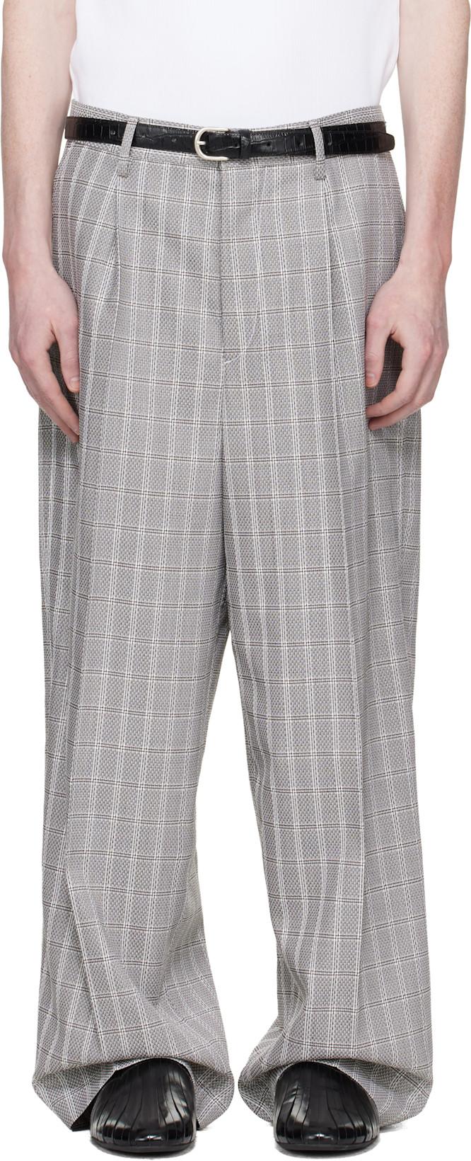 Gray Check Wool Trousers by MARNI
