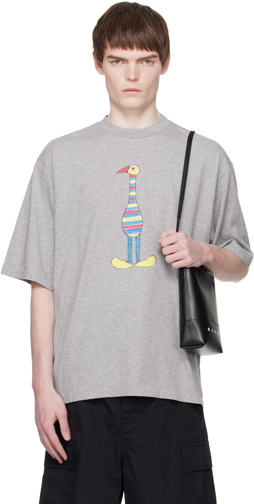 Gray Cotton 'Marni Animal Alphabet "I" Print' T-shirt by MARNI