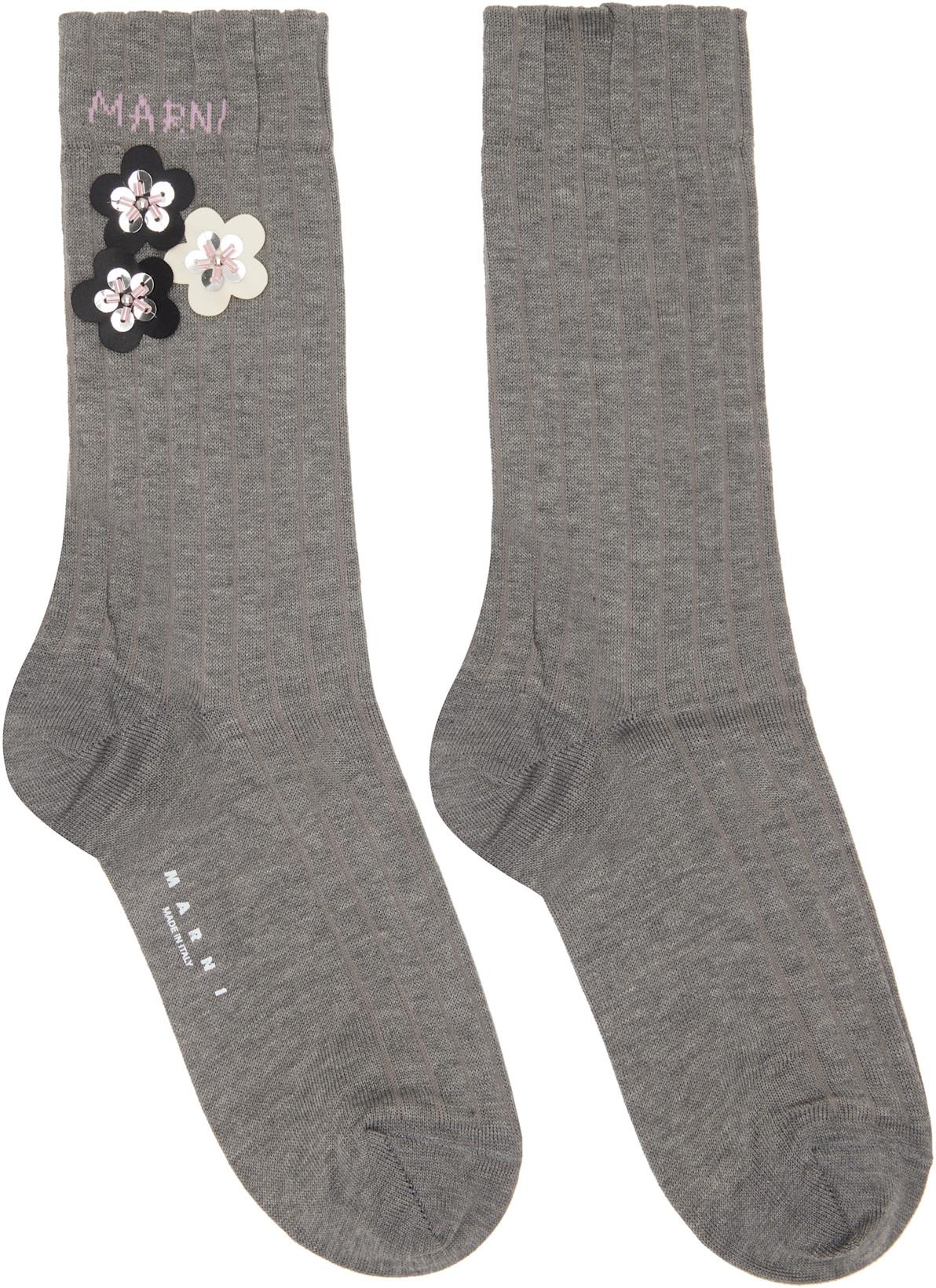 Gray Daisy Applique Socks by MARNI