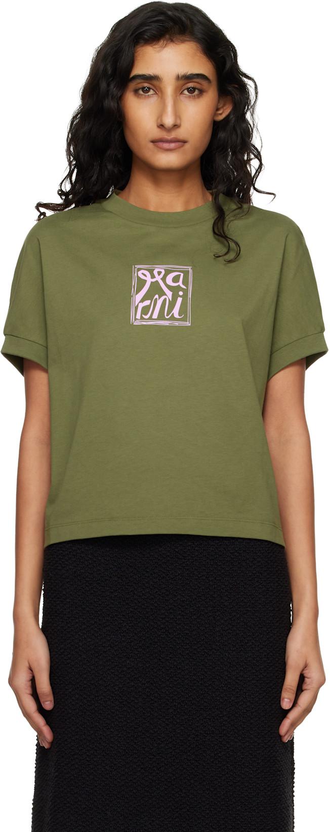 Green Marni Logo Flame Print Jersey T-shirt by MARNI