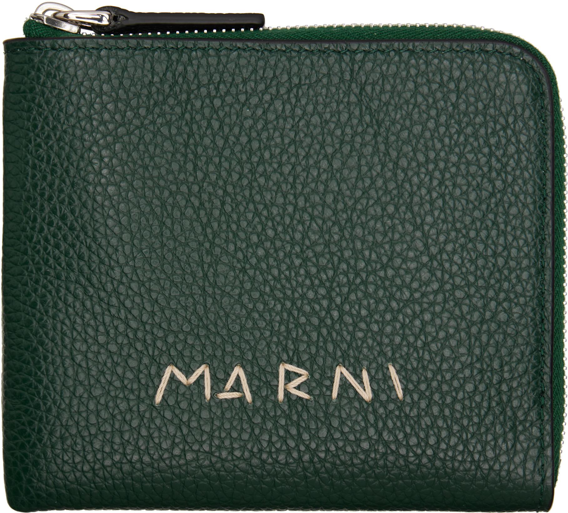 Green 'Marni Mending' Embroidery Zip-Around Wallet by MARNI
