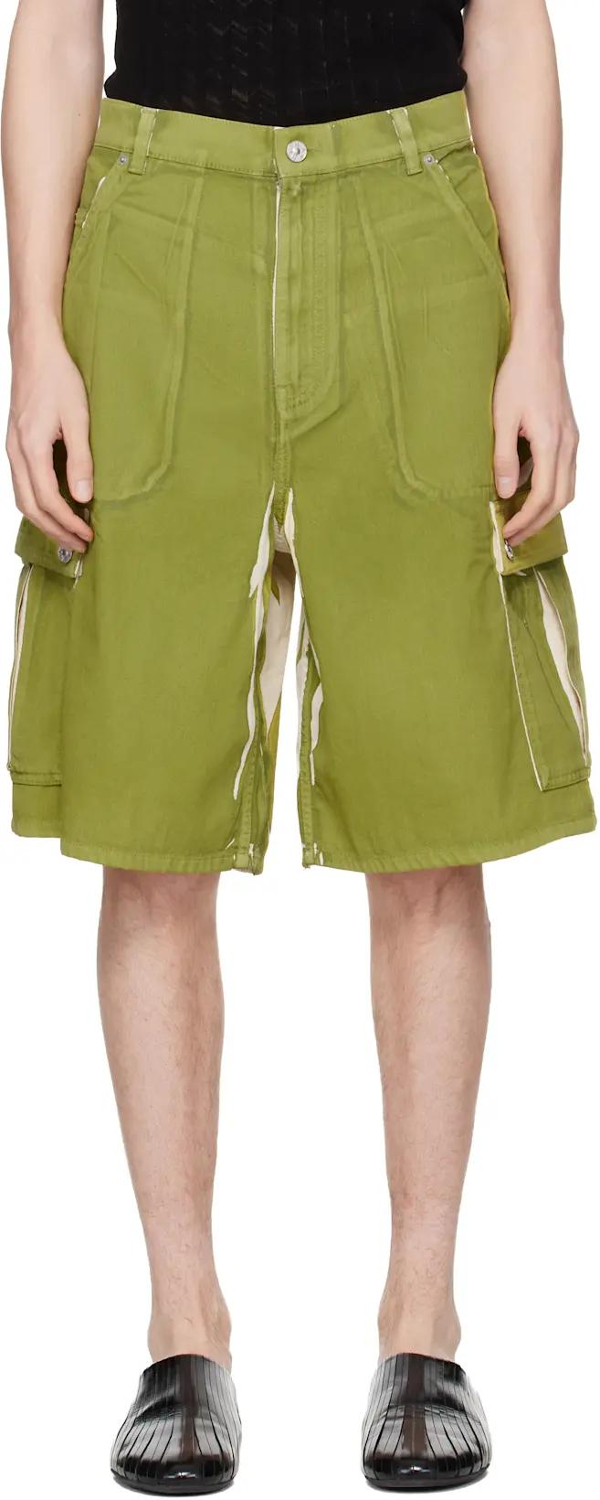 Green Screen-Printed Denim Cargo Shorts by MARNI