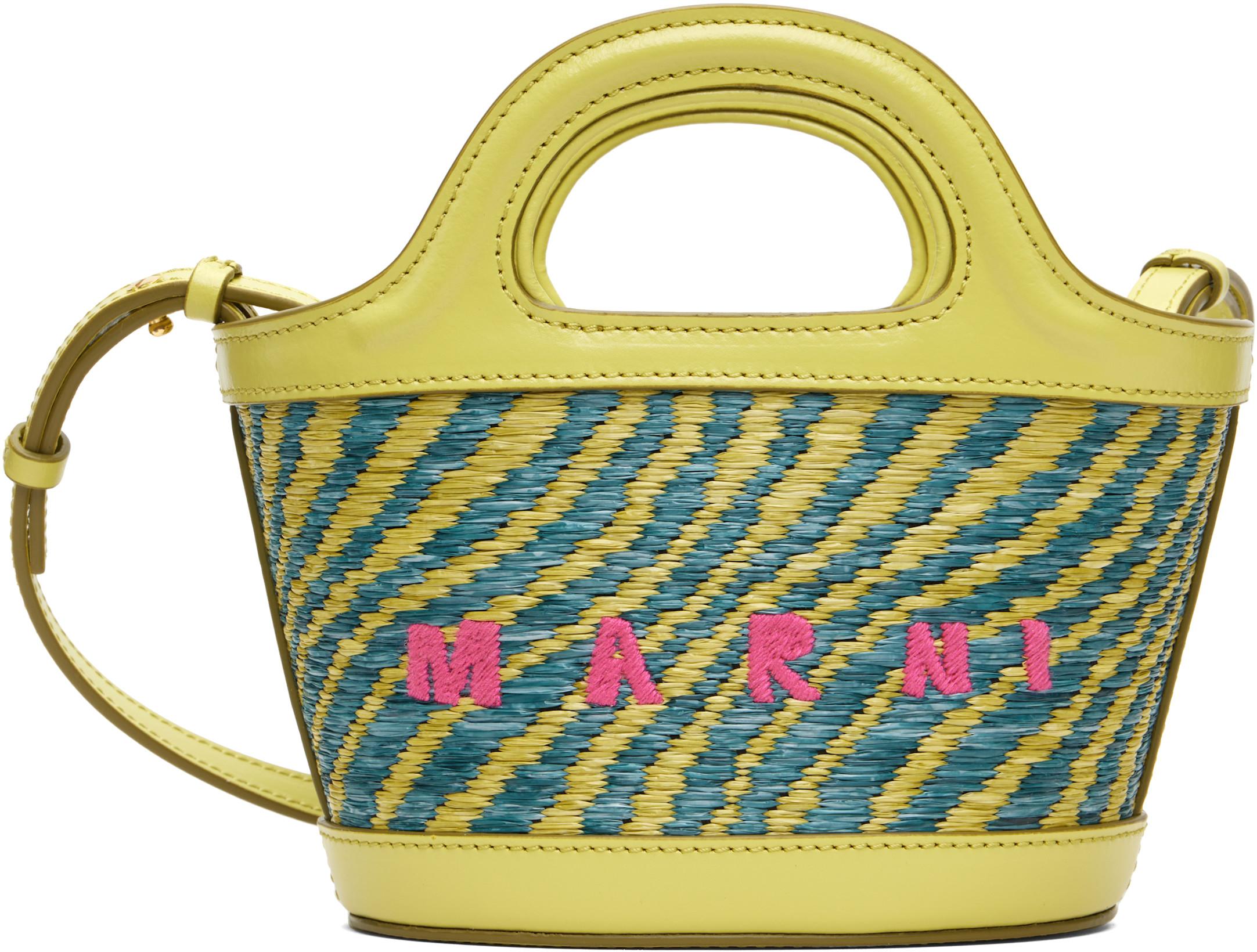 Green Wavy Raffia-Effect Tropicalia Micro Tote by MARNI