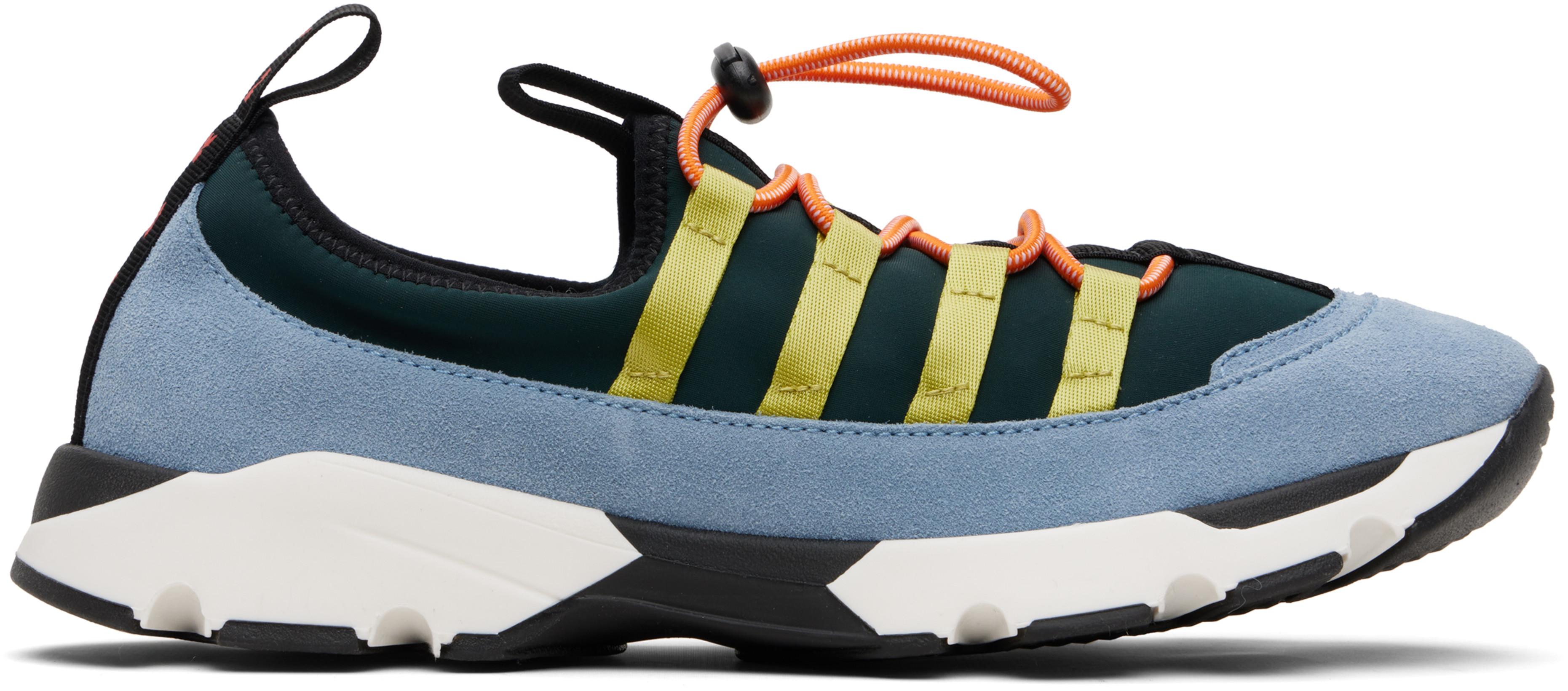 Green & Blue Lycra Lace-Up Running Sneakers by MARNI