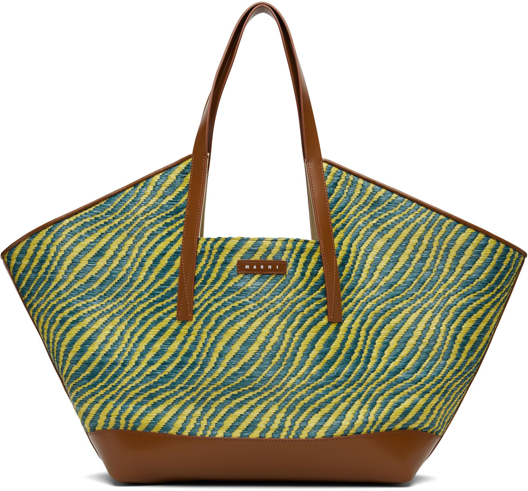 Green & Blue Raffia-Effect Waves Tote by MARNI