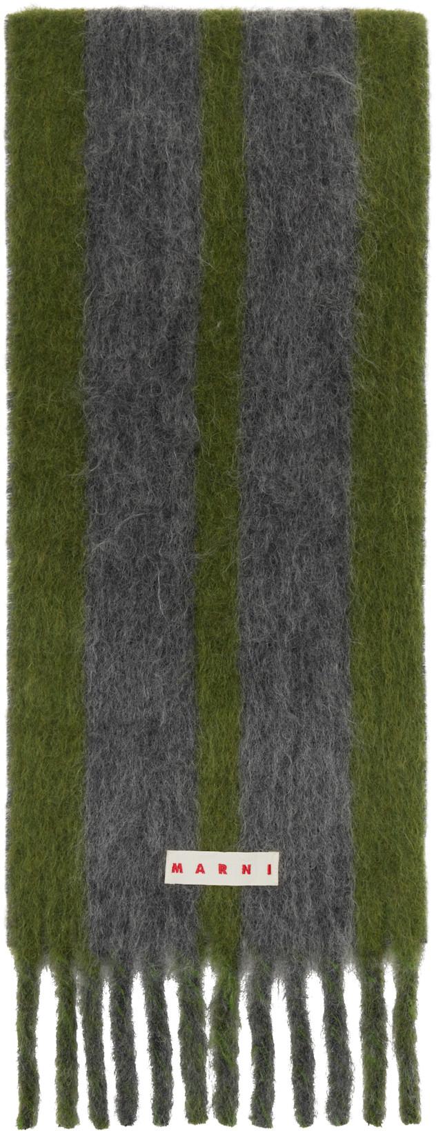 Green & Gray Striped Alpaca Scarf by MARNI