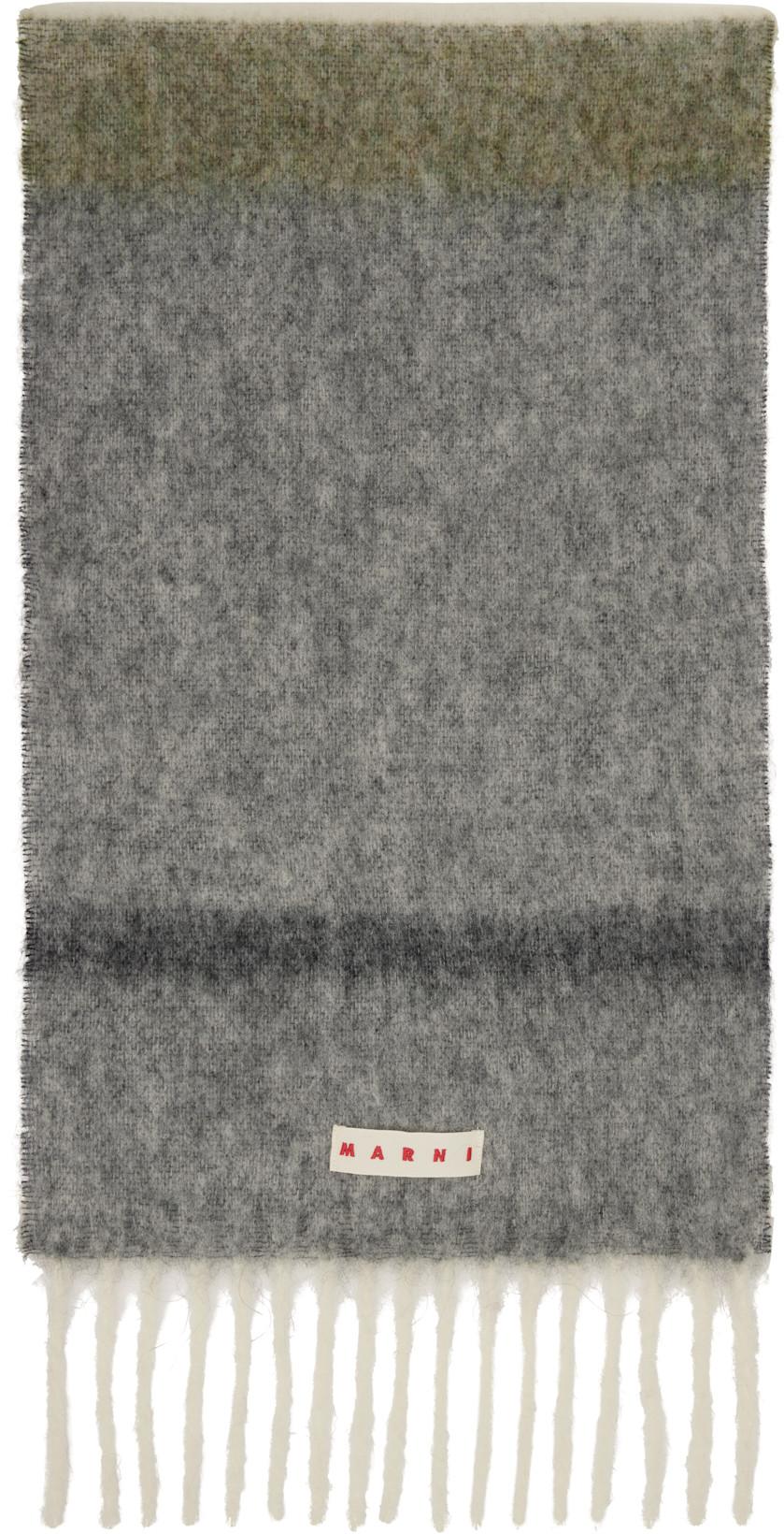 Green & Gray Striped Alpaca Scarf by MARNI Green & Gray Striped Alpaca Scarf by MARNI