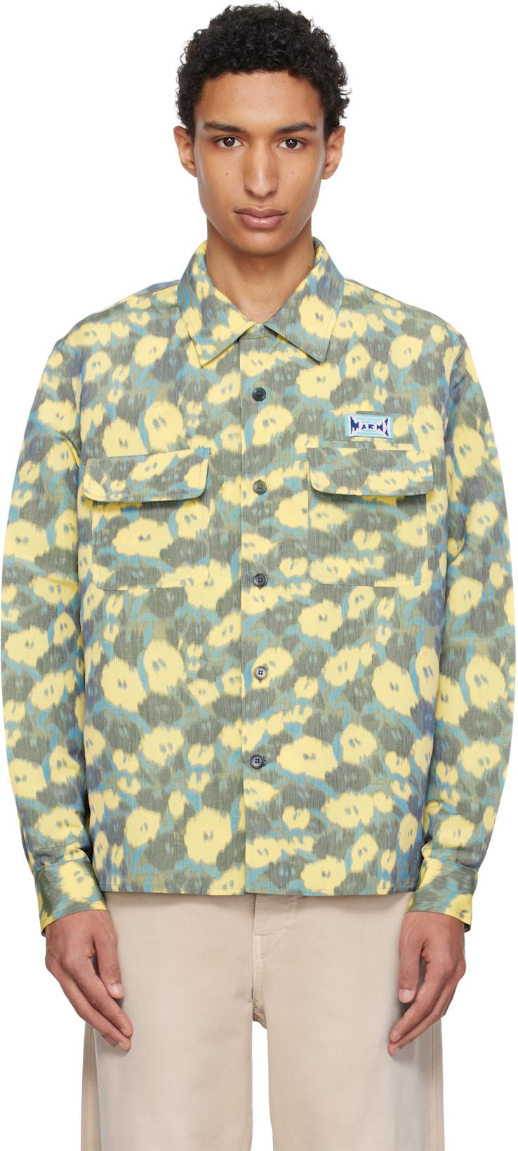 Green & Yellow Linen Blend Blurry Floral Print Shirt by MARNI