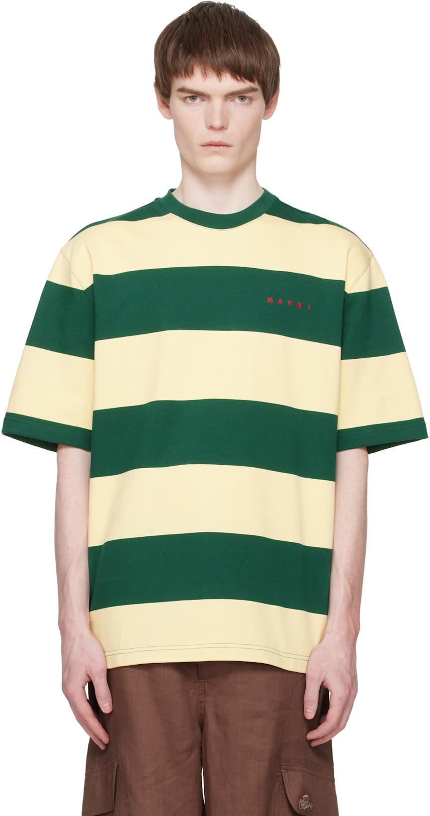Green & Yellow Maxi-Stripe Cotton T-shirt by MARNI