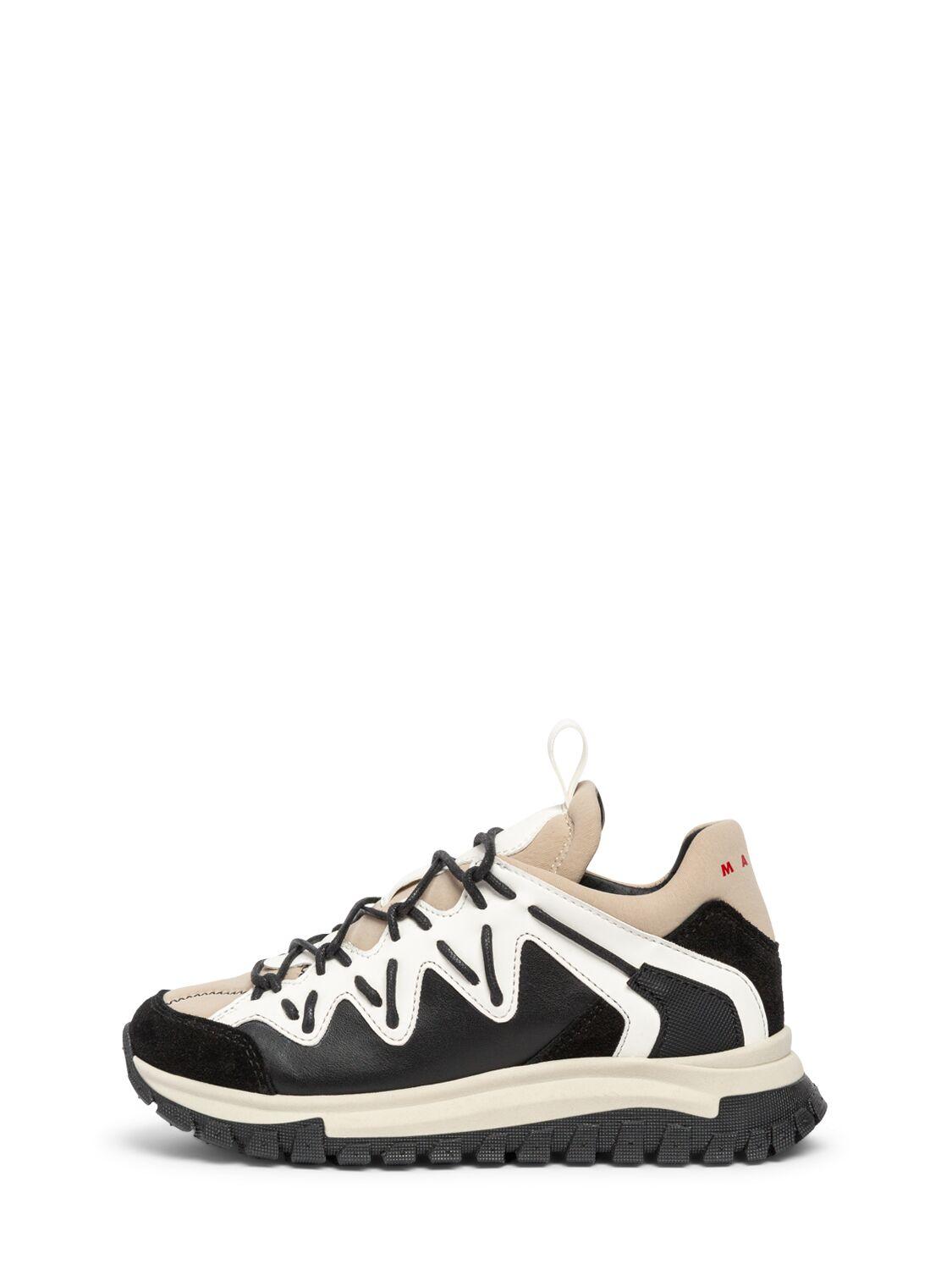 Nylon & Leather Lace-up Sneakers by MARNI JUNIOR