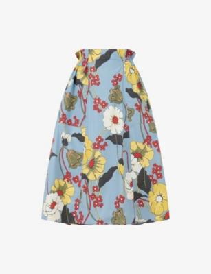 Melodia Floral-Pattern Cotton-Poplin Midi Skirt by MARNI