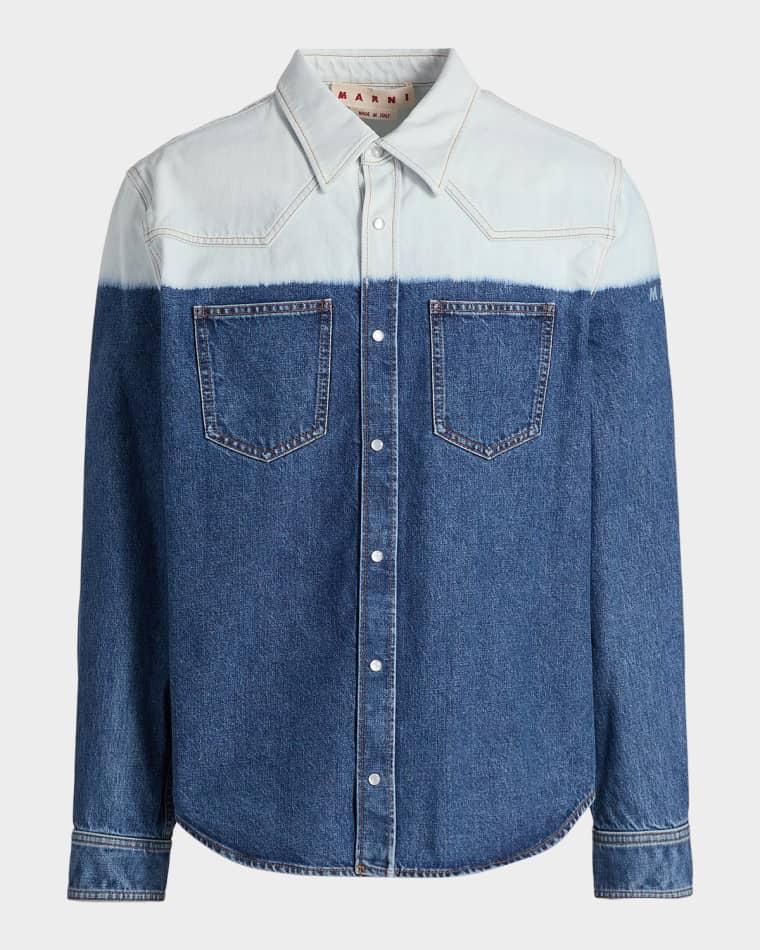 Men's Bleached Denim Western Button-Down Shirt by MARNI