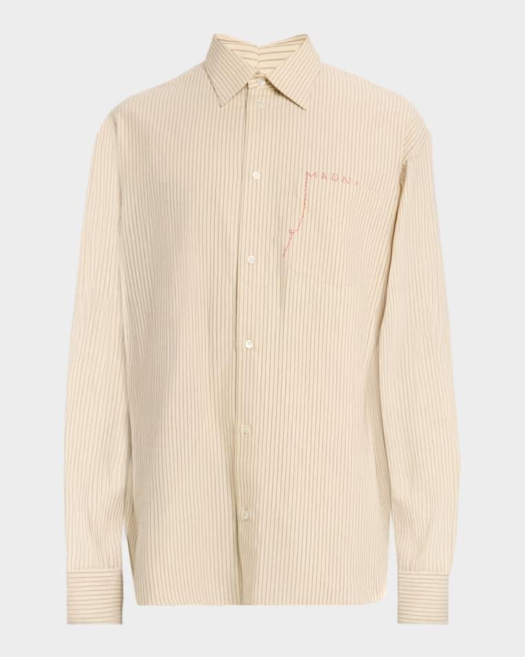 Men's Cotton Stripe Mending Logo Button-Down Shirt by MARNI Men's Cotton Stripe Mending Logo Button-Down Shirt by MARNI