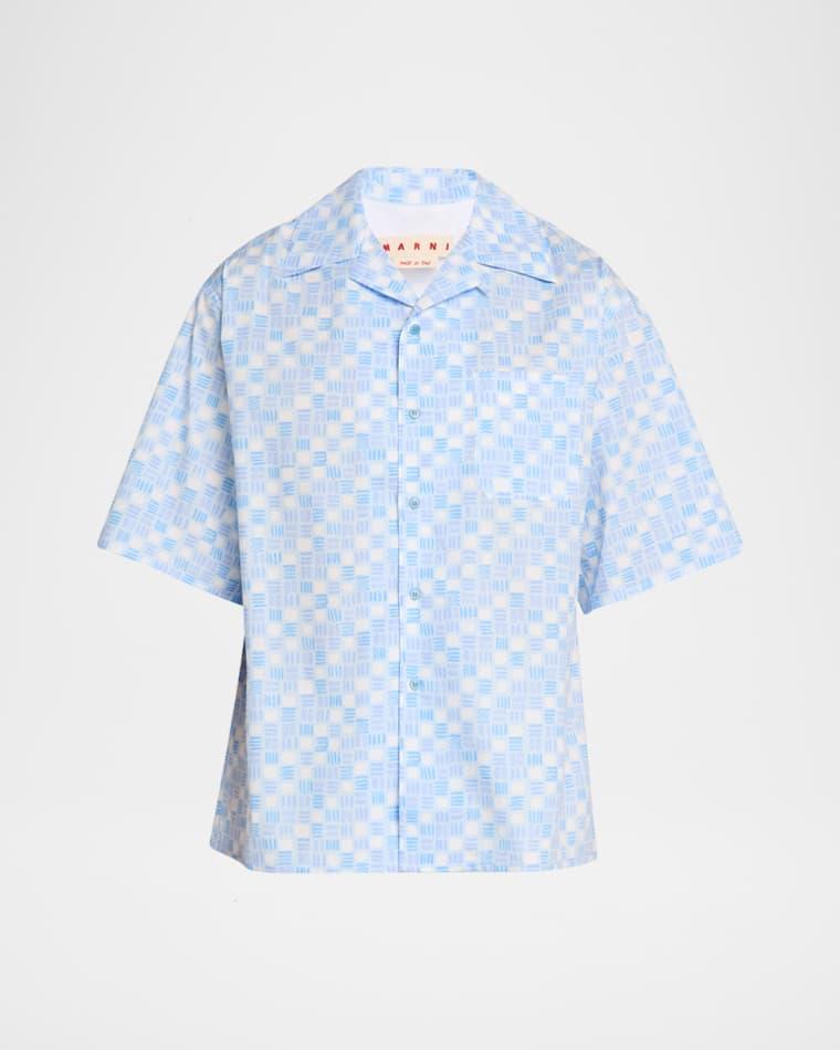 Men's Poplin Cotton Checkered Short-Sleeve Shirt by MARNI