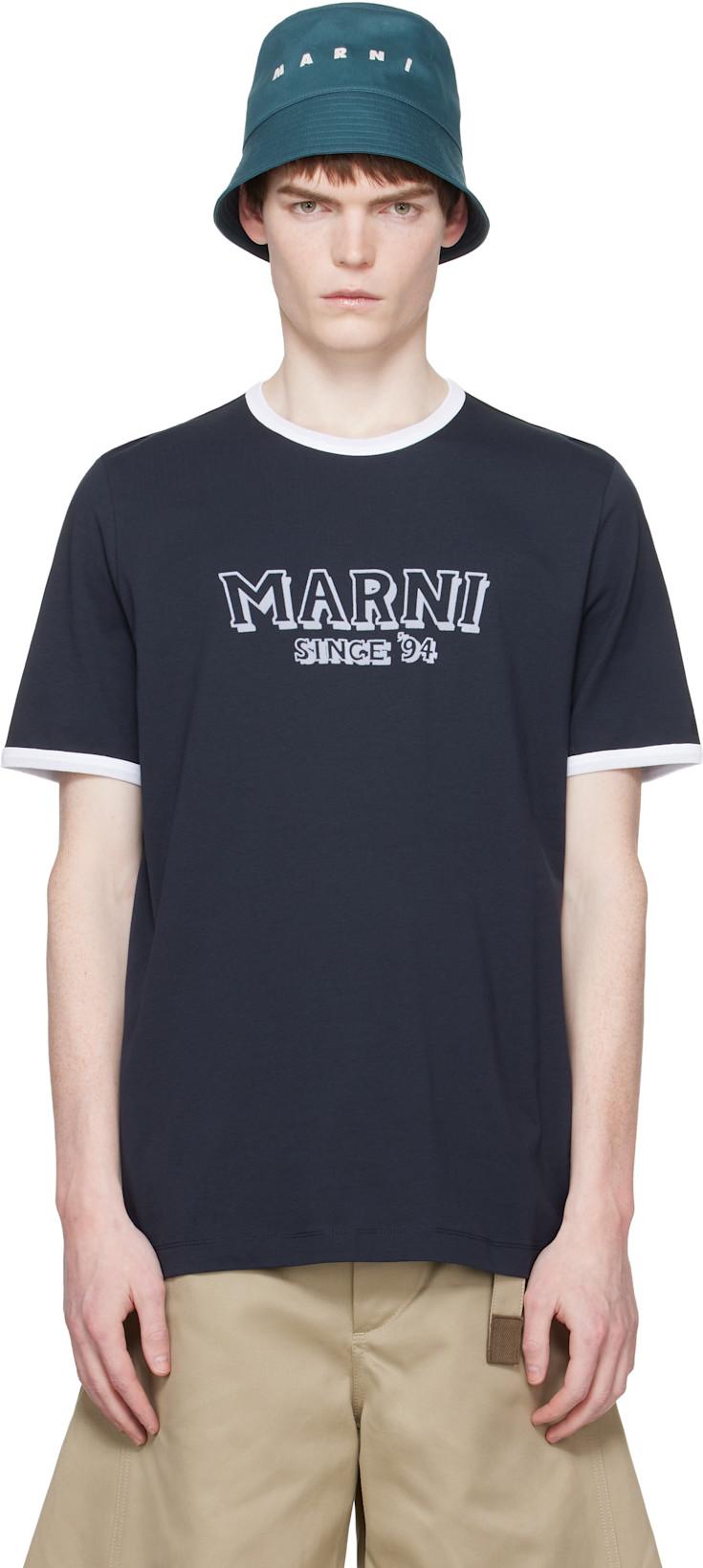 Navy Cotton Contrast Trims T-shirt by MARNI