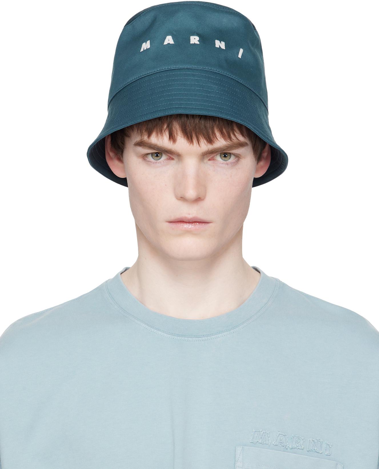 Navy Embroidered Logo Water-Repellent Gabardine Bucket Hat by MARNI