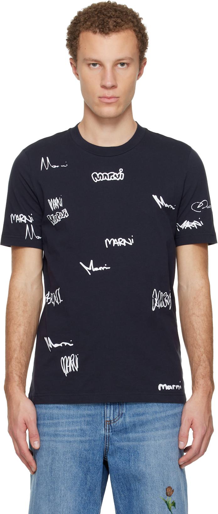 Navy Multigram Marni Print Cotton T-shirt by MARNI