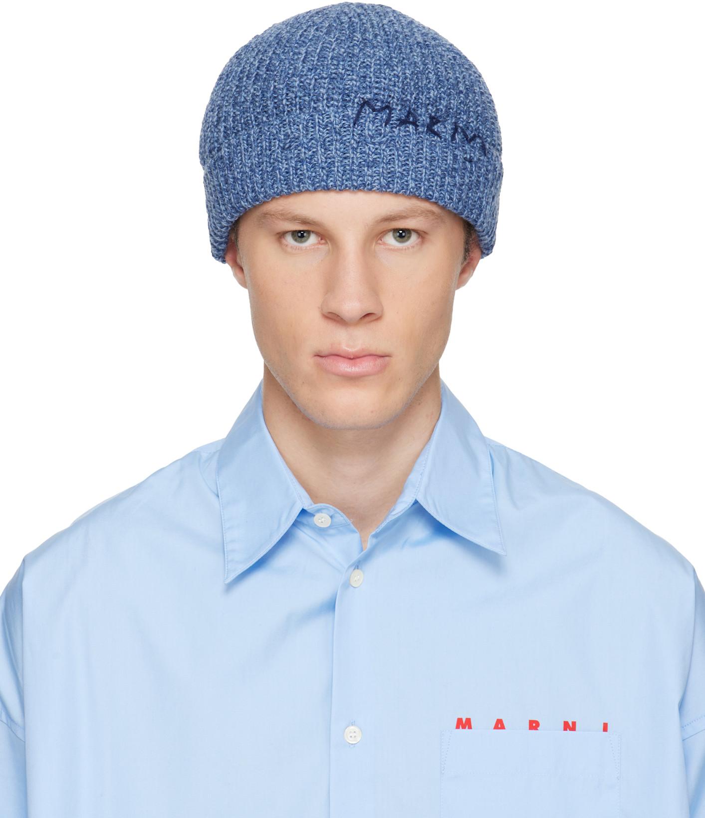 Navy Wool Beanie by MARNI