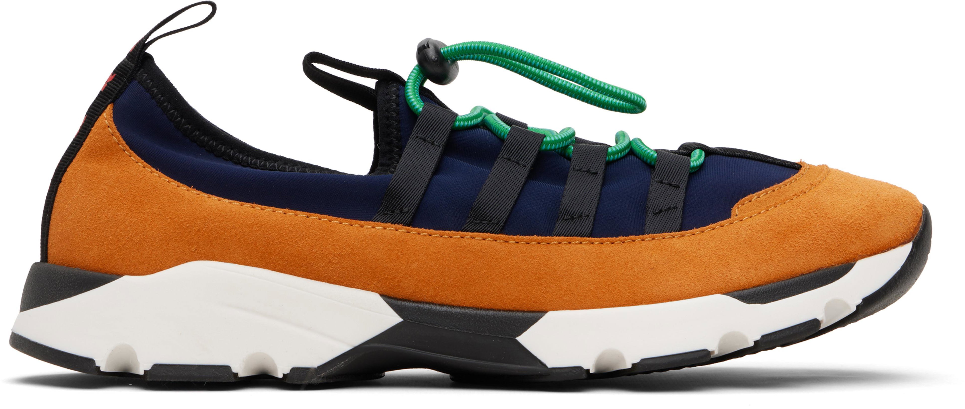Navy & Orange Lycra Lace-Up Running Sneakers by MARNI