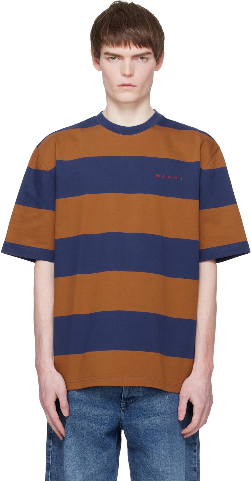 Navy & Tan Maxi-Stripe Cotton T-shirt by MARNI