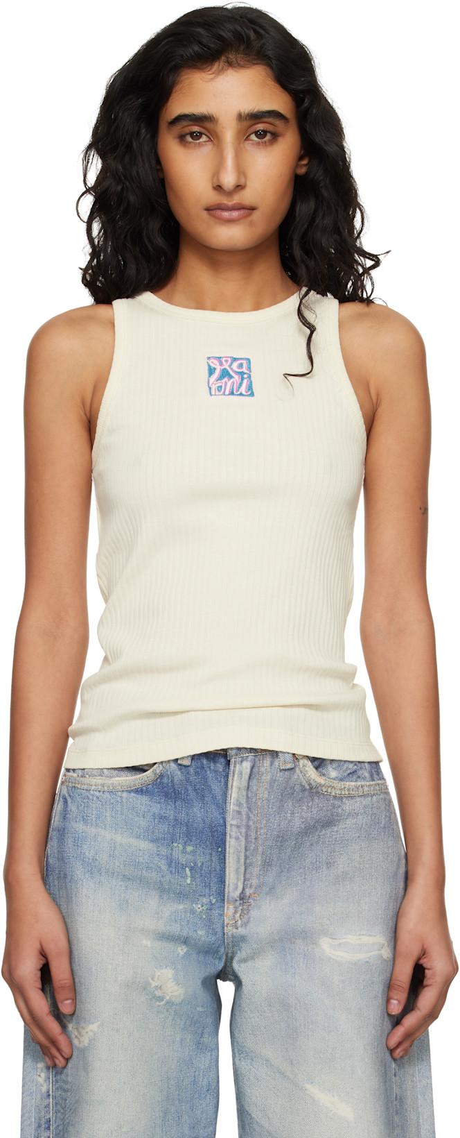 Off-White Ribbed Cotton Marni Frame Logo Tank Top by MARNI