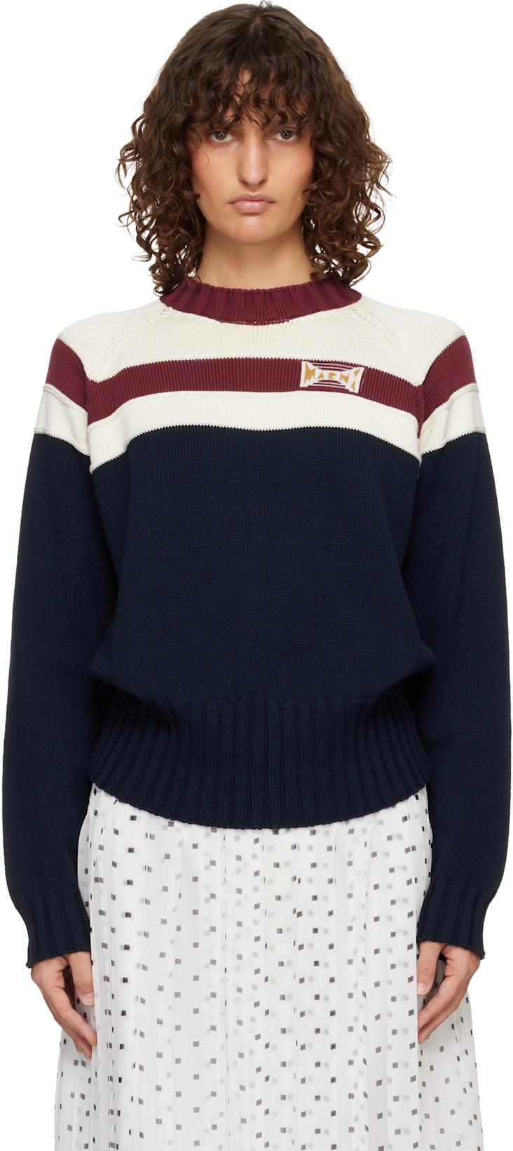 Off-White & Navy Contrast Stripe Cotton Sweater by MARNI