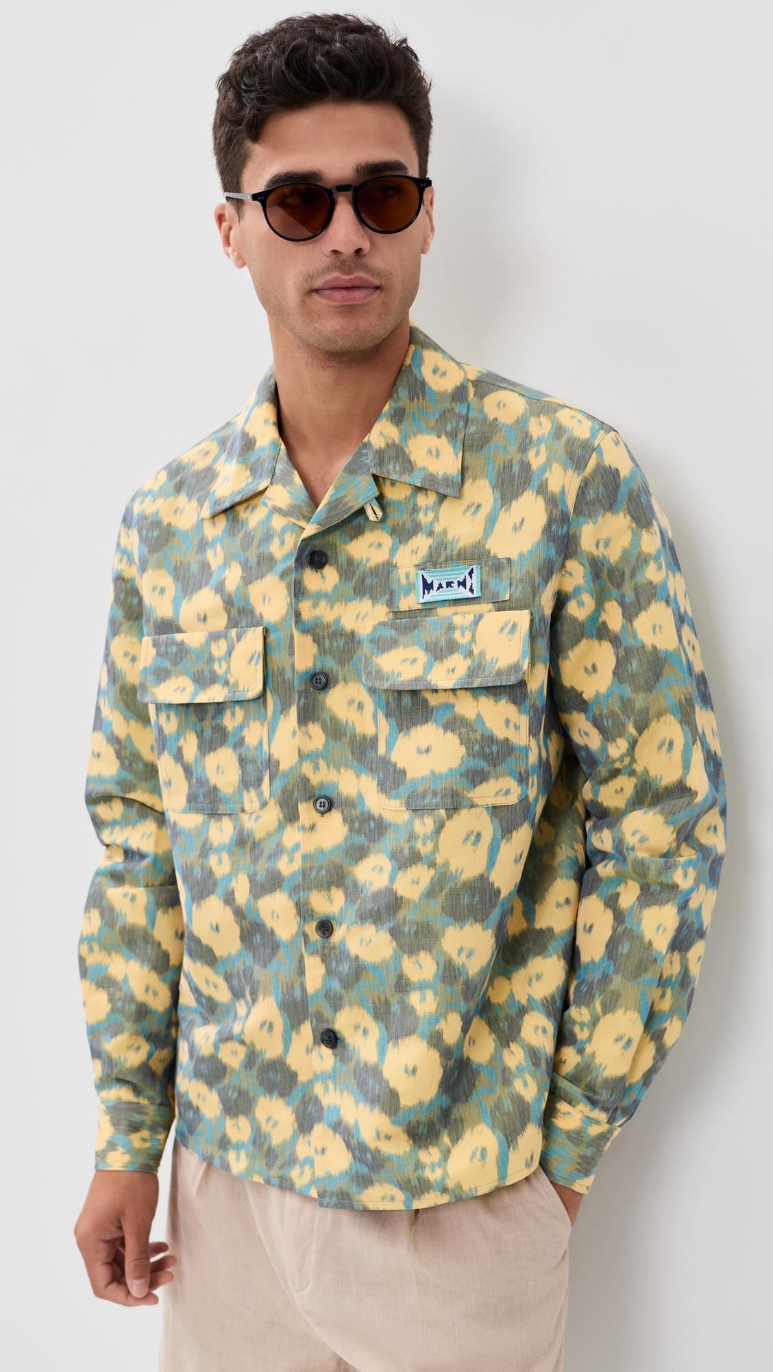 Patterned Linen Blend Shirt Jacket by MARNI