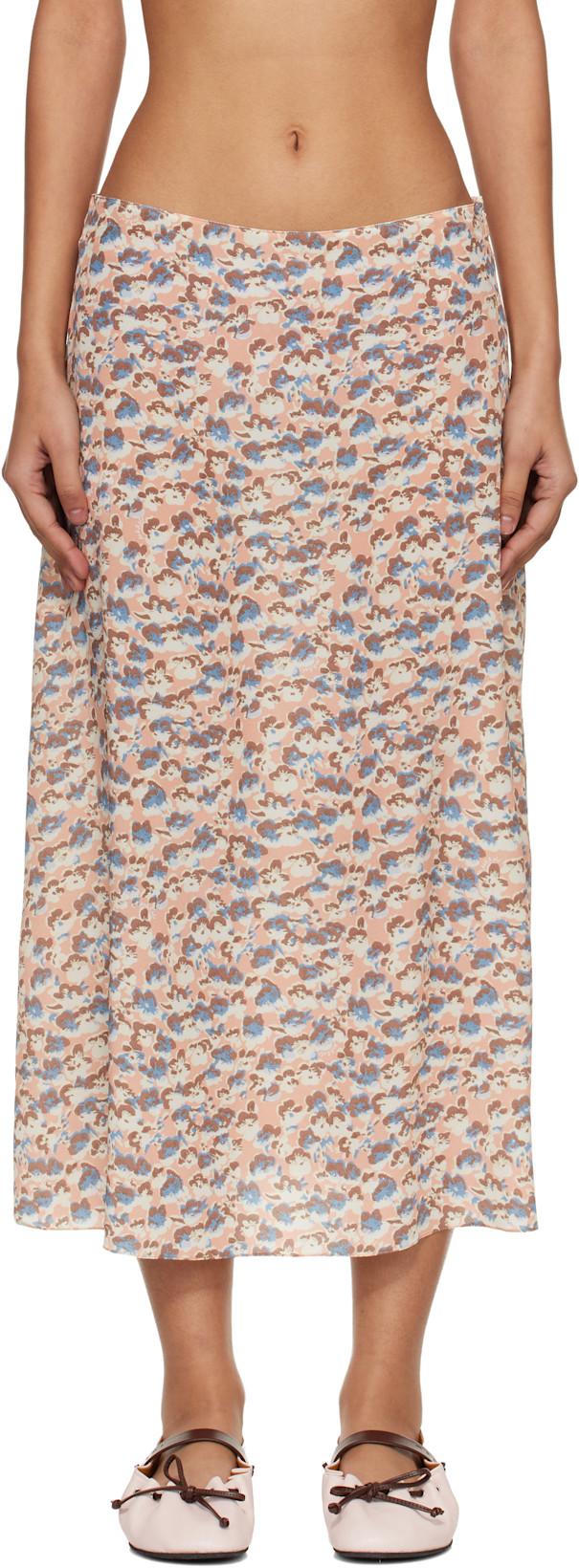 Pink Crêpe de Chine Fluid Anemones Print Midi Skirt by MARNI