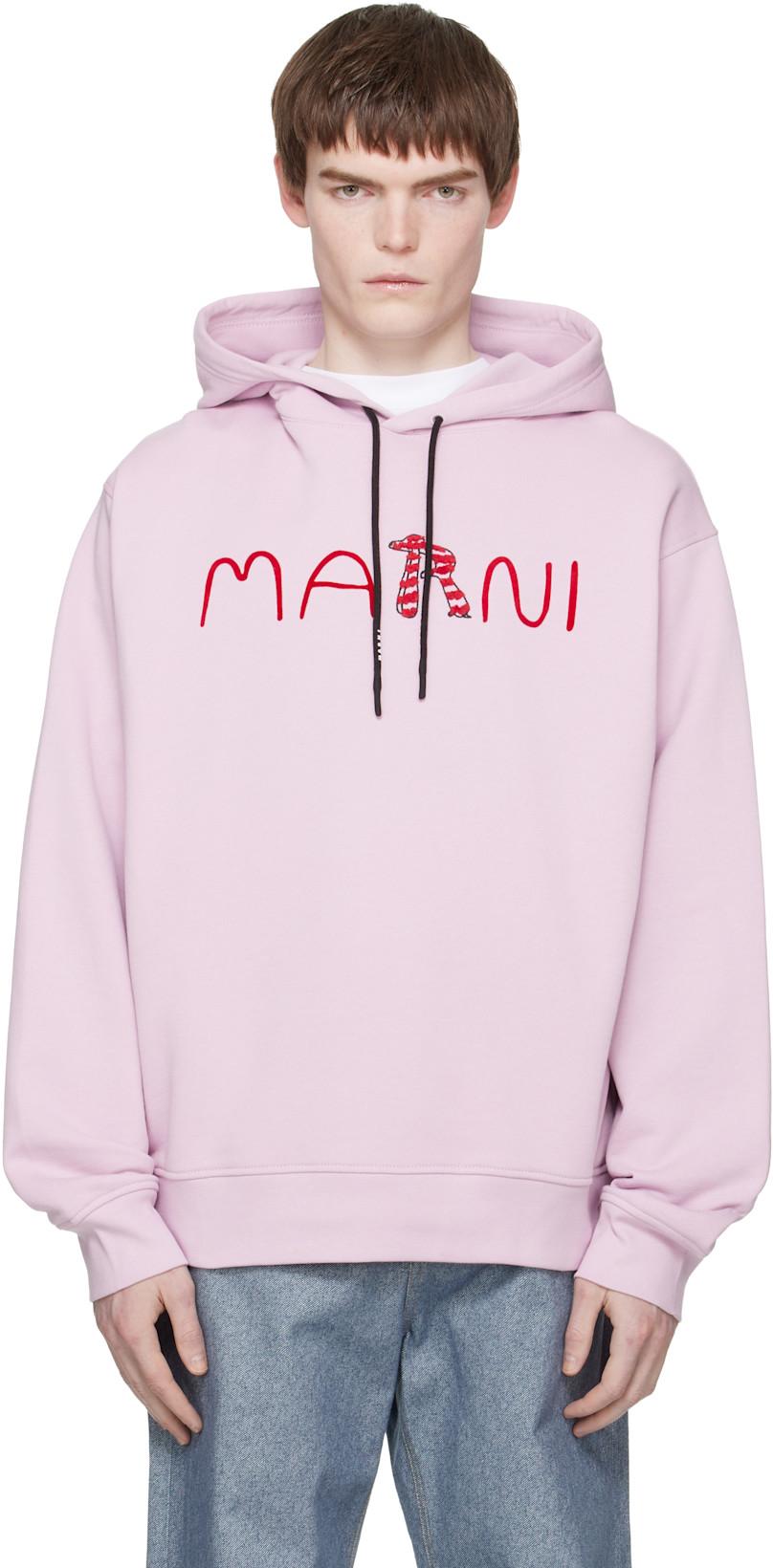 Pink Flocked Marni Animal Alphabet Logo Hoodie by MARNI