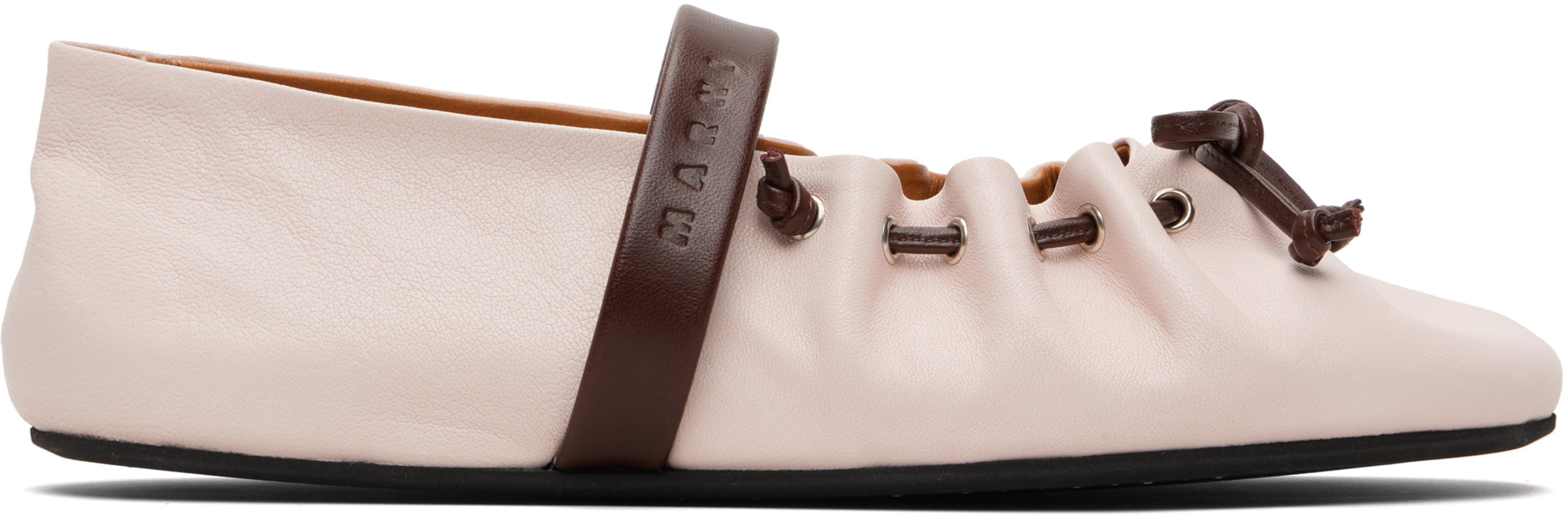 Pink Leather Mary Jane Soft Ballerina Flats by MARNI
