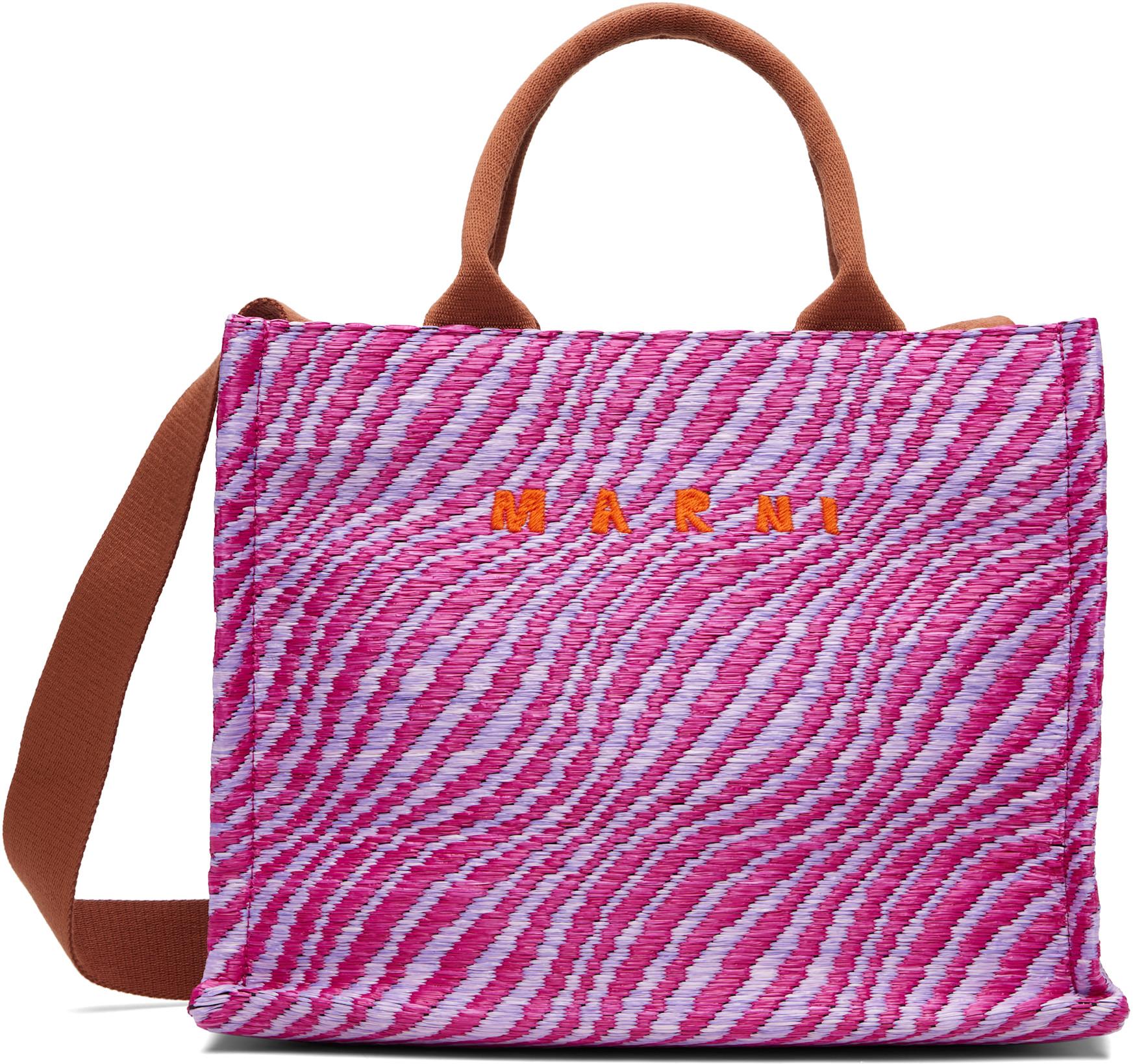 Pink Raffia-Effect Small Tote by MARNI
