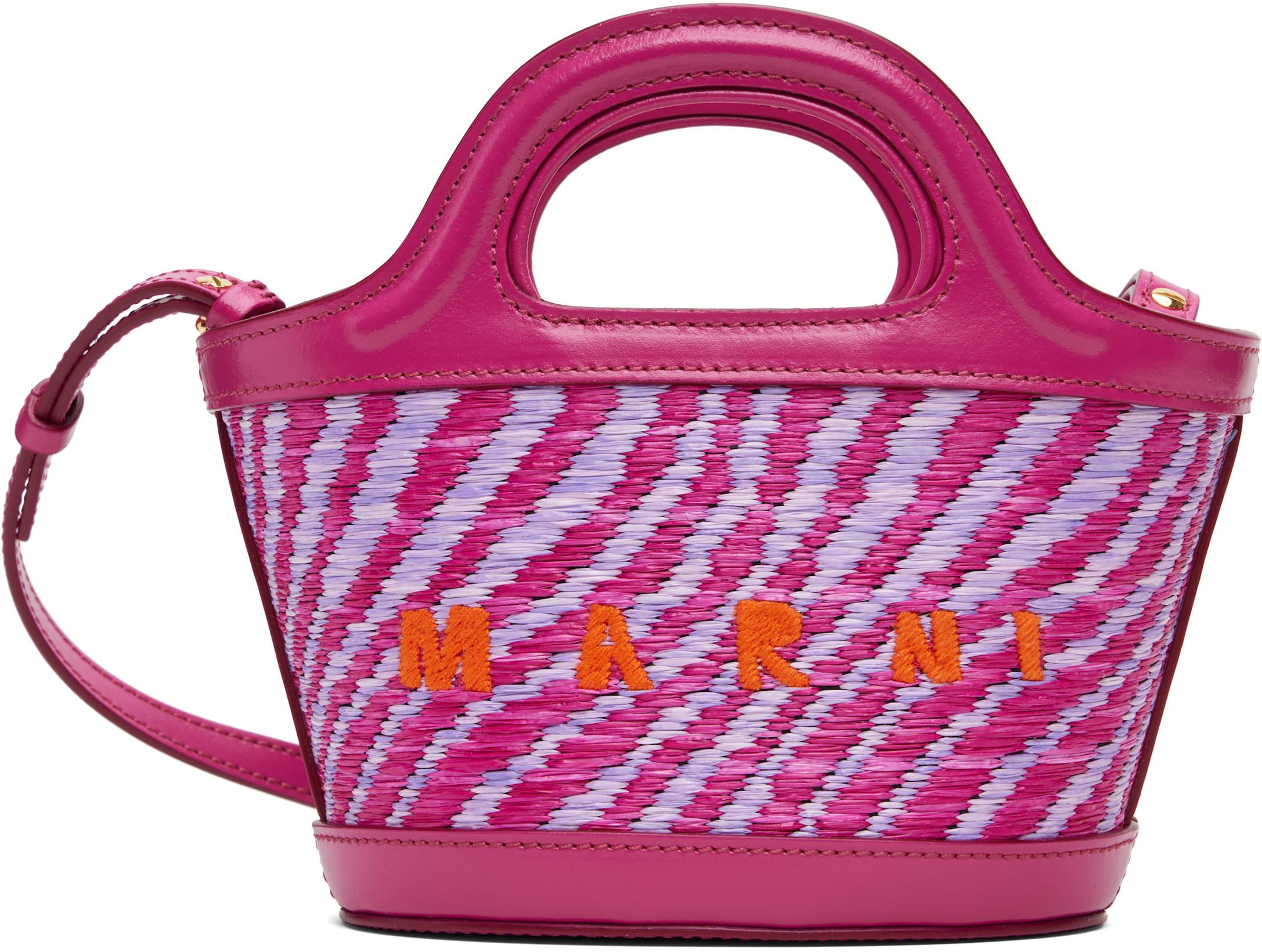 Pink Wavy Raffia-Effect Tropicalia Micro Tote by MARNI