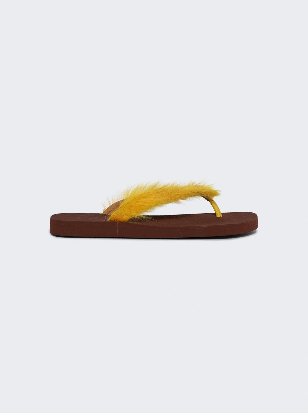 Pony Hair Flip Flop Sandals Yellow And Brown  | The Webster by MARNI