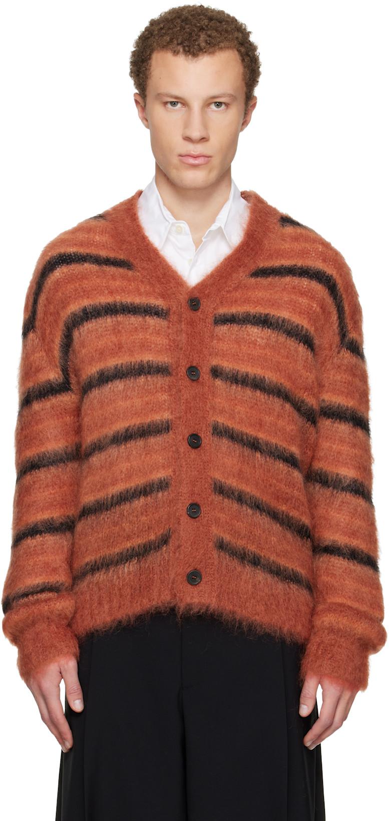 Red & Black Fuzzy Wuzzy Stripe V-Neck Cardigan by MARNI