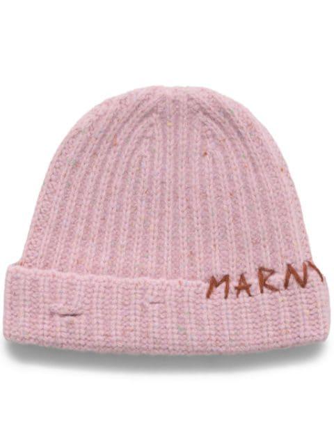 Shetland wool beanie with embroidery by MARNI
