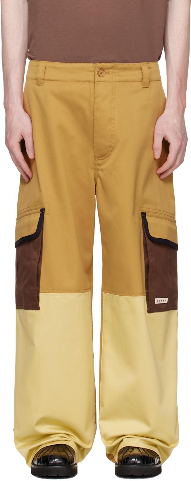 Tan Water-Repellent Colour-Block Cargo Pants by MARNI