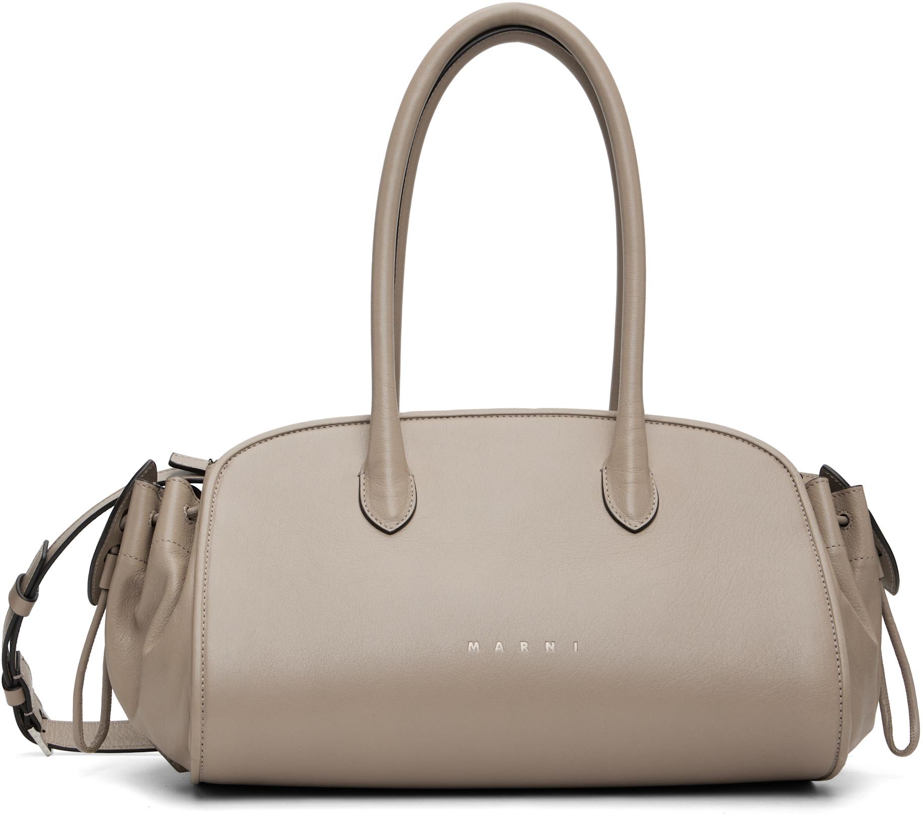 Taupe Leather Tulipea Small Top-Handle Bag by MARNI