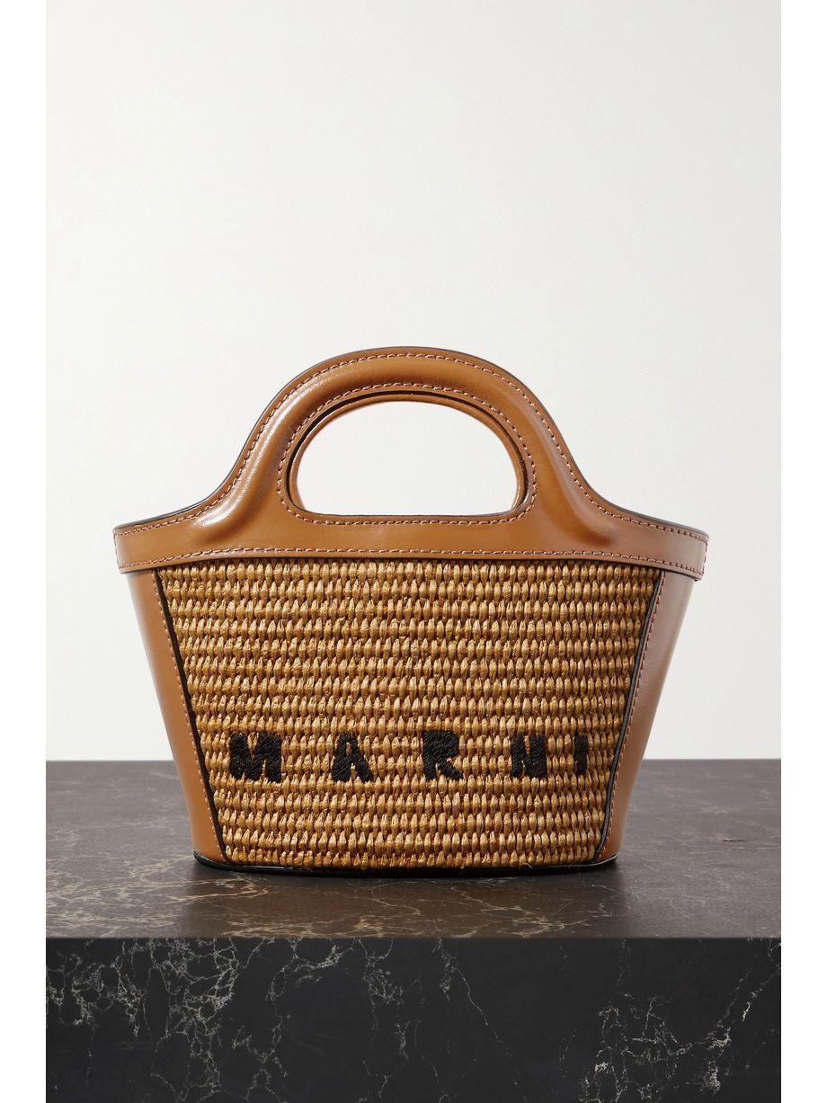 Tropicalia micro leather-trimmed embroidered raffia tote by MARNI