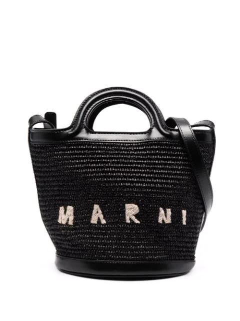 Tropicalia small bucket bag in leather and raffia-effect fabric by MARNI