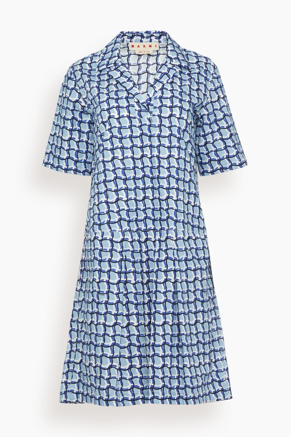 Twisted Check Organic Cotton Poplin Dress in Light Blue by MARNI