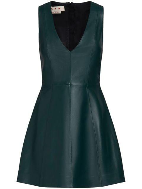 V-neck leather minidress by MARNI