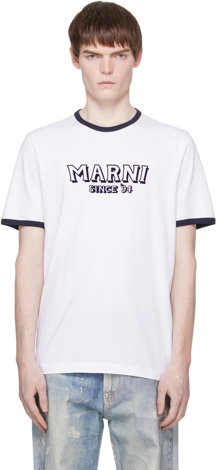 White Cotton Contrast Trims T-shirt by MARNI
