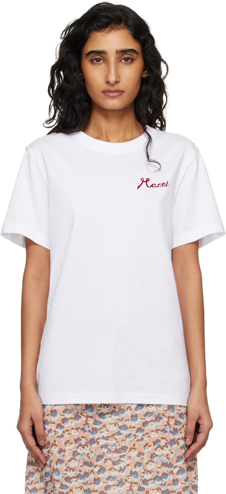 White Cotton Flocked Marni Logo T-shirt by MARNI