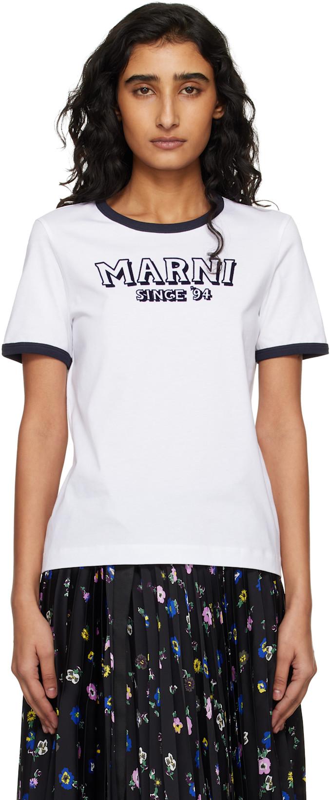 White Flock Print Jersey T-shirt by MARNI
