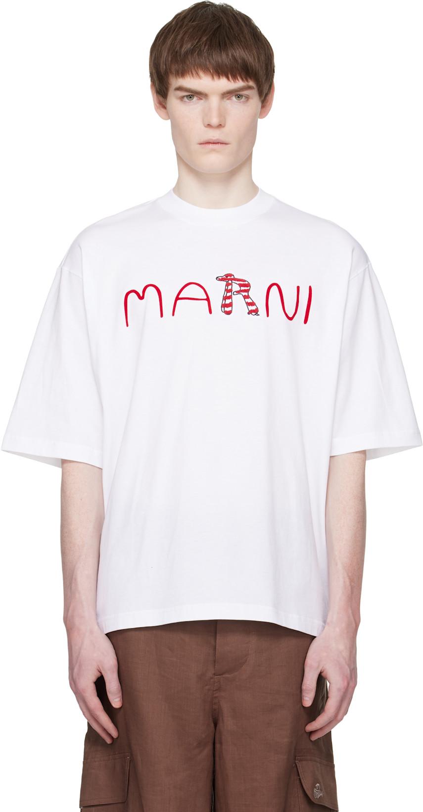 White Flocked 'Marni Animal Alphabet Logo' T-shirt by MARNI