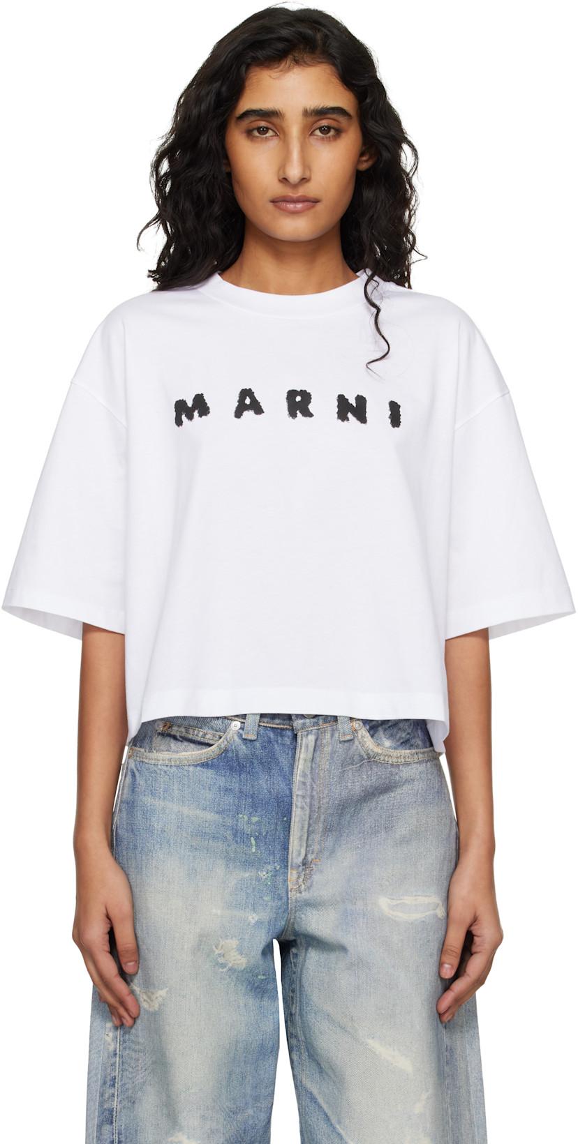 White Jersey Marni Scribbled Logo T-shirt by MARNI