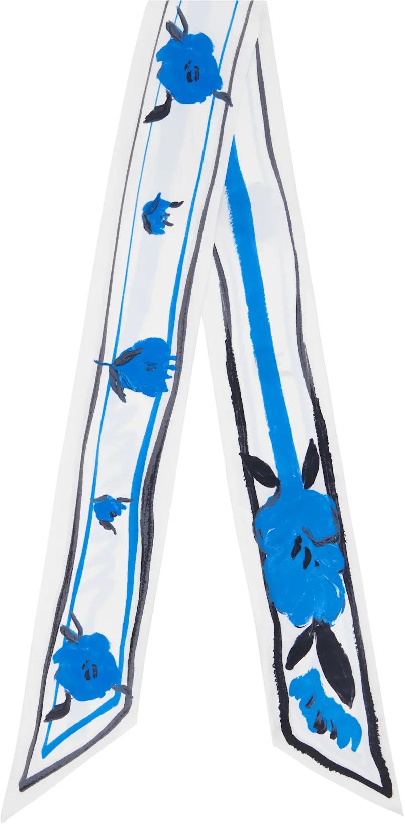 White & Blue Floral Print Silk Bandeau Scarf by MARNI